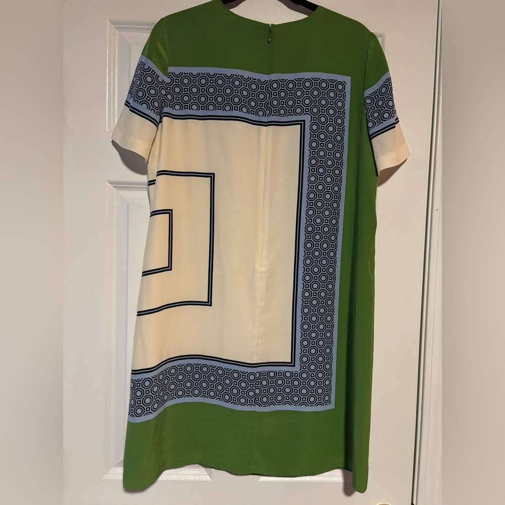 Tory Burch Green, Blue & White Color Blocked Silk Shift Dress, size 10 - Picture 7 of 11